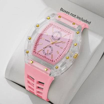 Fashion Tonneau Dial Women Quartz Watch Casual Silicone Strap Ladies Sports Wristwatches Relogio Feminino Gift（Without Box）