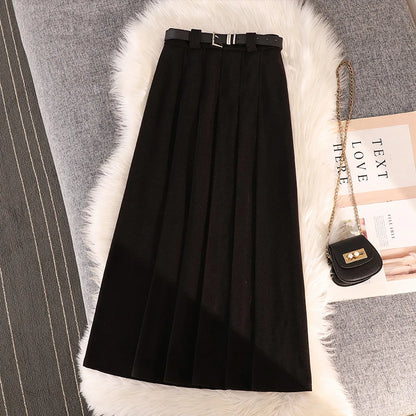 Grey woolen pleated skirt for women in autumn and winter skirt high waisted casual large hemA-line medium length skirt