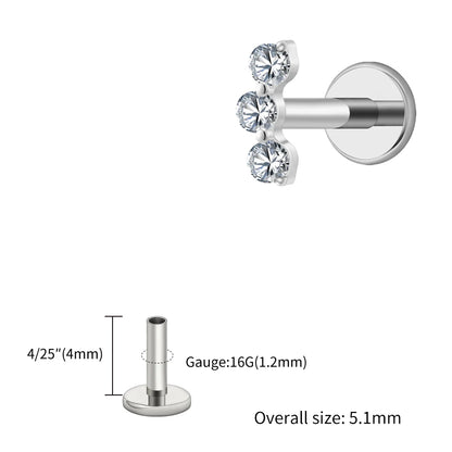 Right Grand ASTM F136 Titanium Triple CZ Helix Tragus Flat Back Earring 16G Dainty Ear Climber Cartilage Stud Piercing Jewelry
