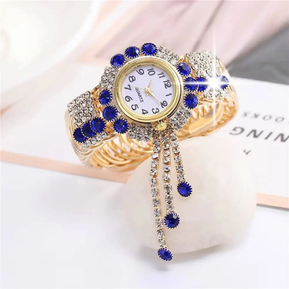5PCS/Set Luxury Rhinestone Women Watches Fashion Adjustable Bangle Quartz Wristwatch Jewelry Set Relogio Feminino（Without Box）