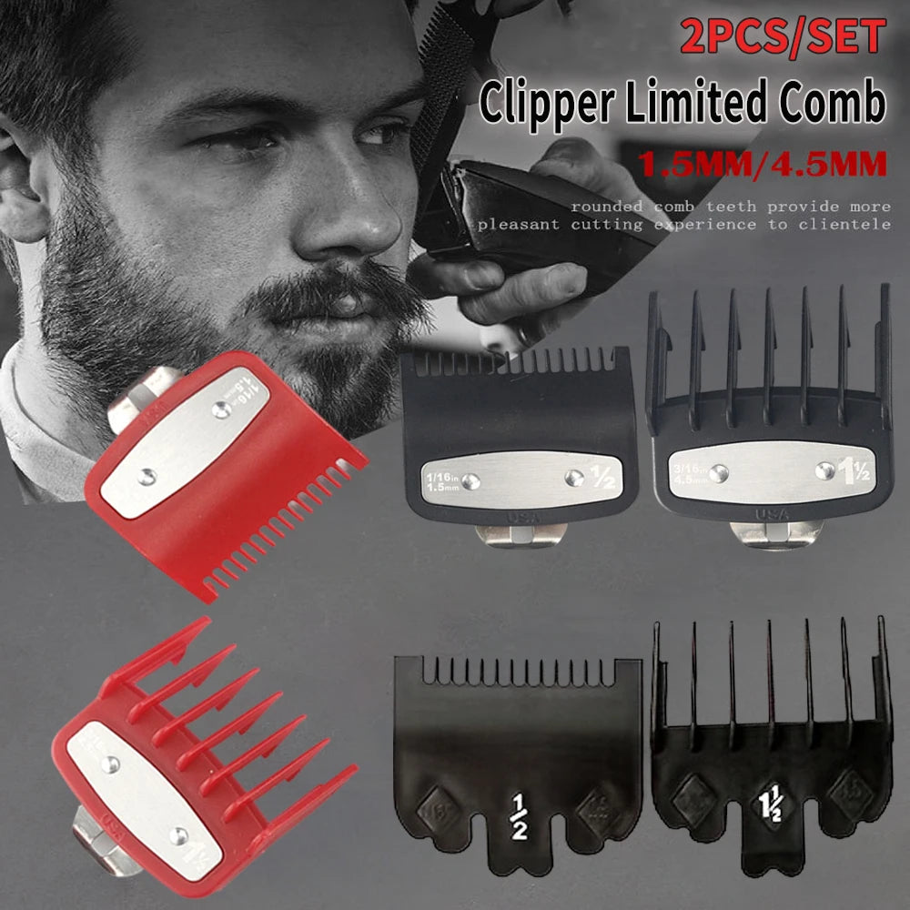 2Pcs Professional Hair Cutting Guide Comb Clipper Limit Comb Trimmer Cutting Styling Tools Attachment Compatible 1.5mm 4.5mm