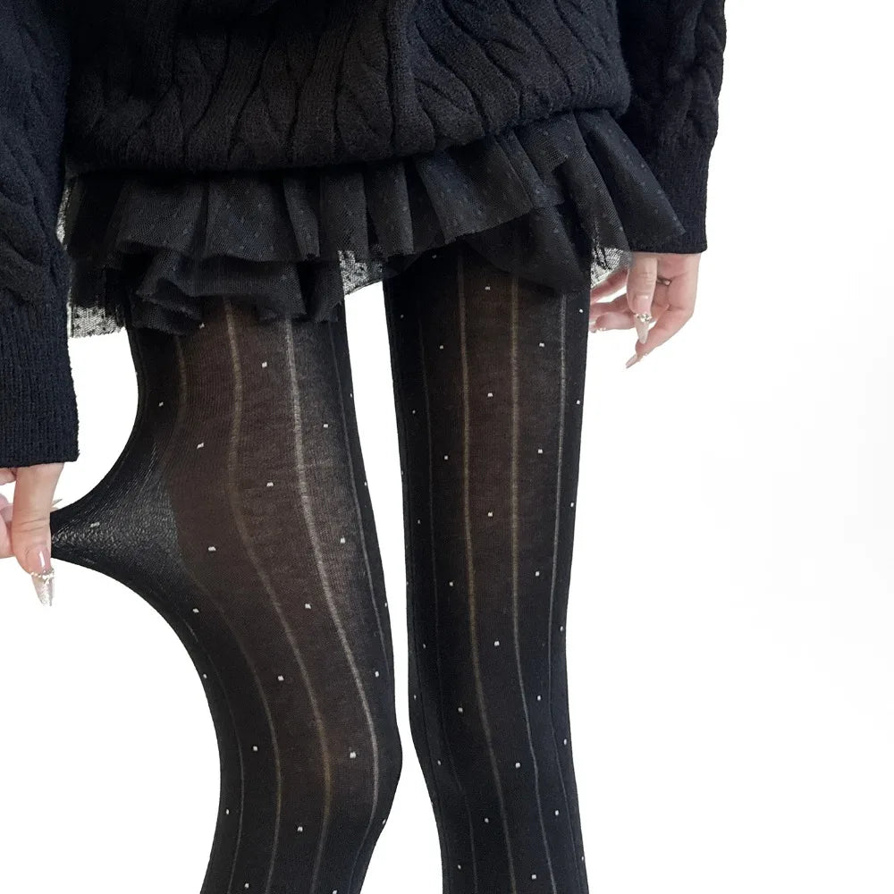 Essential Polka Dot Pattern Pantyhose Ribbed Texture Cotton Material Thigh High Stockings Fashion Comfortable Leggings