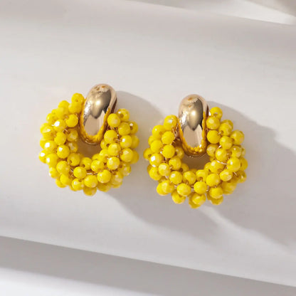 Boho Elegant Round Crystal Beads Drop Earrings for Women Lady Luxury Fashion Geometric Dangle Earring Summer Beach Party Jewelry