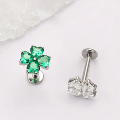 ASTM F136 TItanium with Heart CZ Flower Lab Piercing Labret Lip Studs Sparkle Ear Tragus Helix Conch Lobe Earrings Body Jewelry