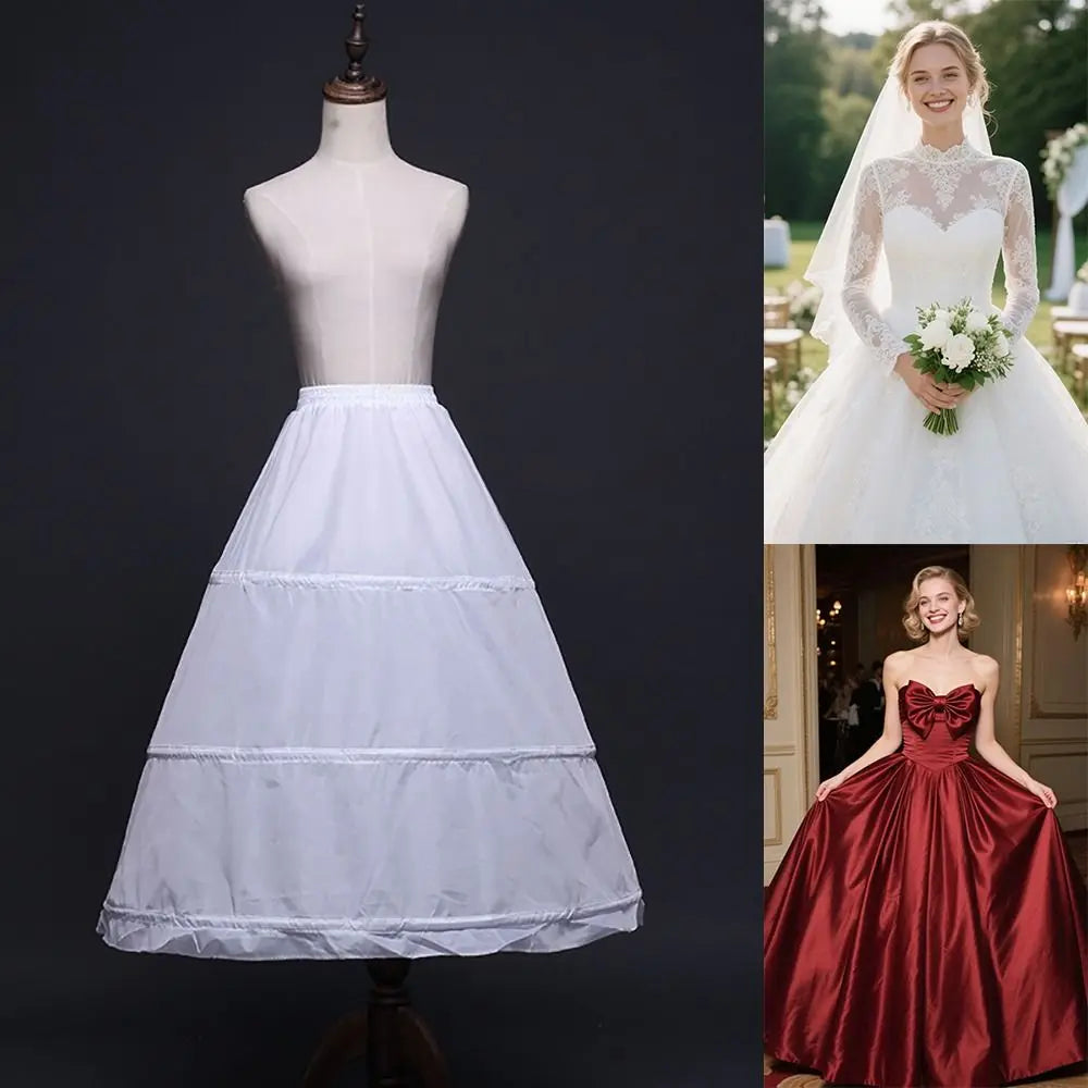 New Fashion White Petticoat 3-Hoops Ball Gown Petticoats Long Underskirt Crinoline Crinoline Skirt Flower Dress Accessories
