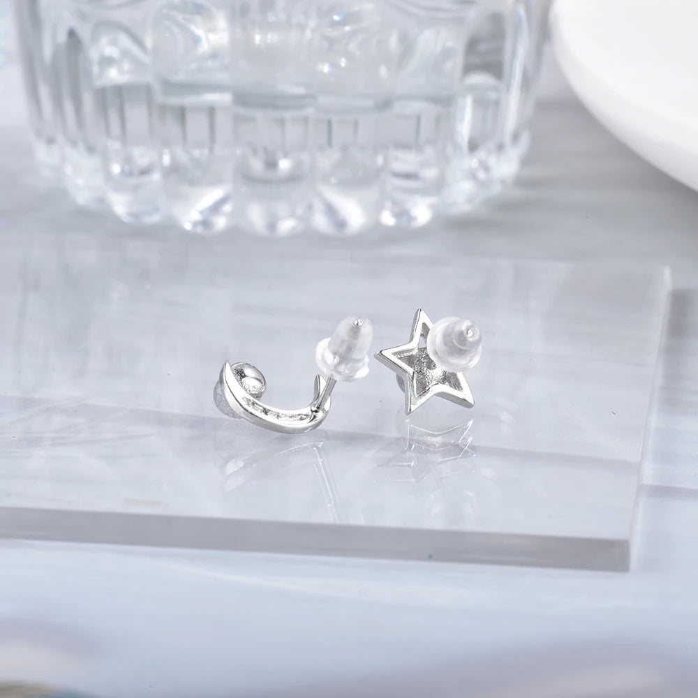 ITSMOS Natural Labradorite Moon Star Earrings Studs Handmade Polish Tarnish Resistant Earring for Women Jewelry Girl Gift