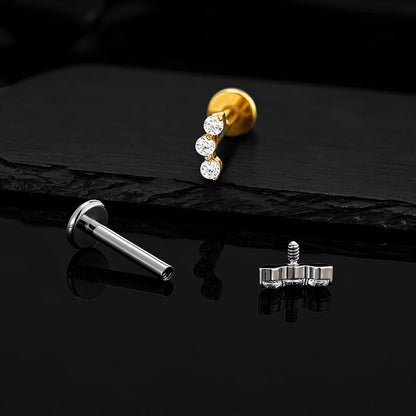 Right Grand ASTM F136 Titanium Triple CZ Helix Tragus Flat Back Earring 16G Dainty Ear Climber Cartilage Stud Piercing Jewelry