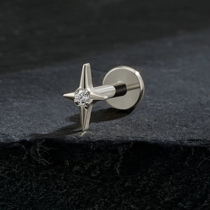 Right Grand ASTM F136 Titanium Four Point Star Flat Back Stud 16G Tiny CZ Cartilage Earring Helix Tragus Nose Piercing Jewelry