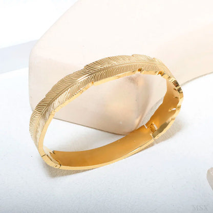 Stainless Steel Feather Shape Bangle Bracelets Jewelry
