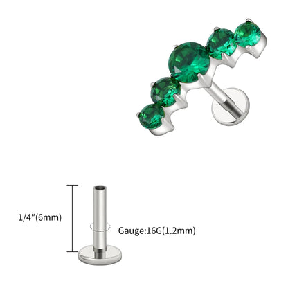 Right Grand ASTM F136 Titanium 16G CZ Cluster Flat Back Labret Stud Curved CZ Bar Climber Earring Helix Cartilage Stud Piercing