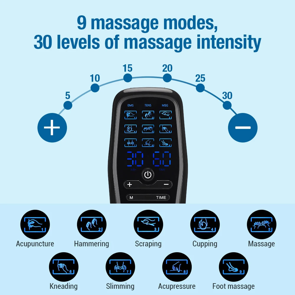 Digital TENS Machine EMS Massager with 9 Modes 30 Gears Electric Pulse Muscle Stimulator for Back And Neck Electrode Massage Pad