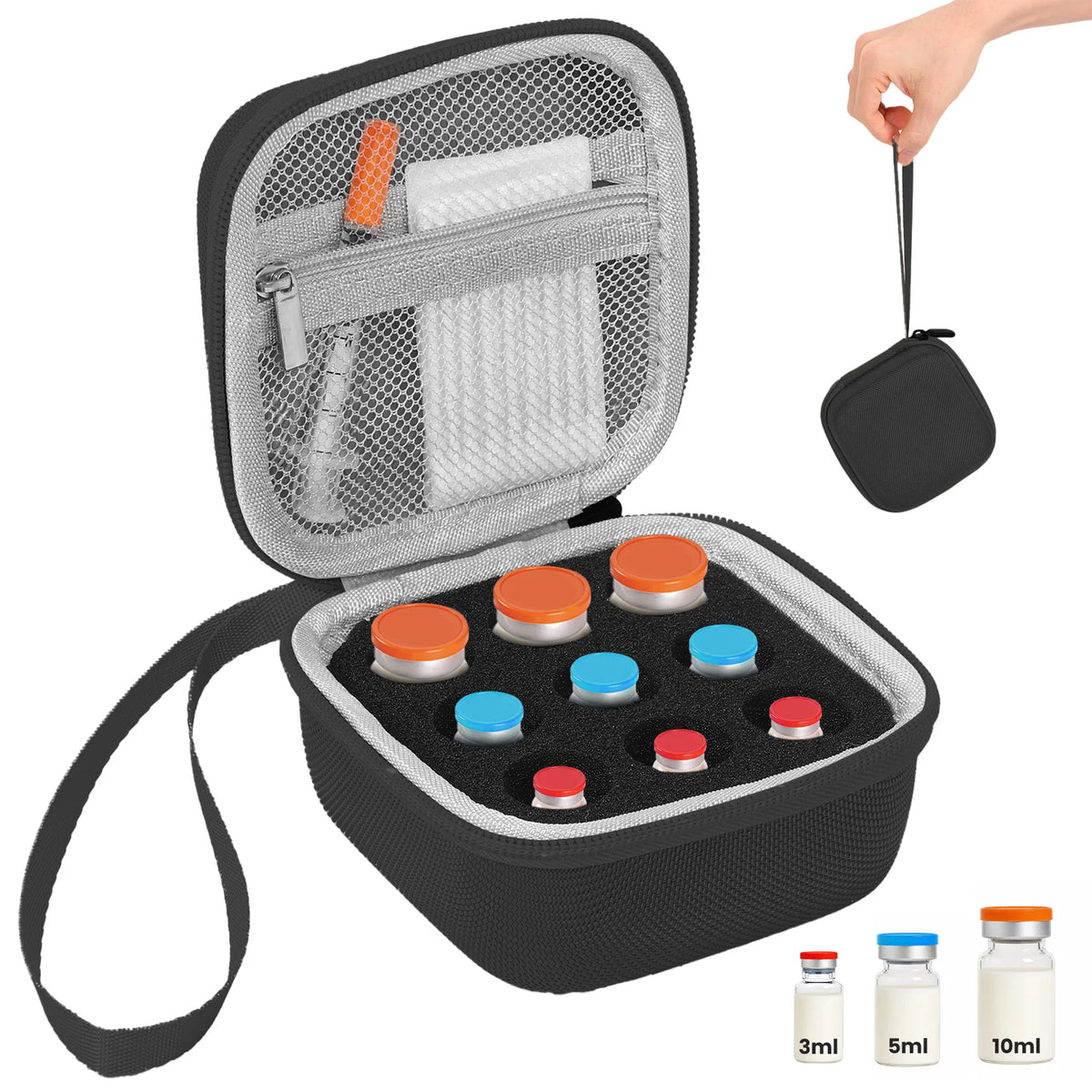 Insulin Vial Case 3ml 30ml Portable Medicine Organizer EVA Oxford Storage Box With Foam Slots For Travel Fridge Storage
