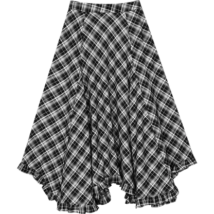 ELFSACK 2025 Autumn New Arrivals Casual Asymmetric Plaid Midi Skirt Irregular Design Long Skirt For Woman
