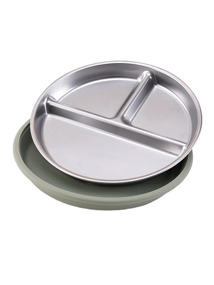 Color Kids 1PCS Stainless Steel Plate Detachable Suction Dishes Baby Feeding Sucker Bowl Food Grade Silicone Food Tray Tableware