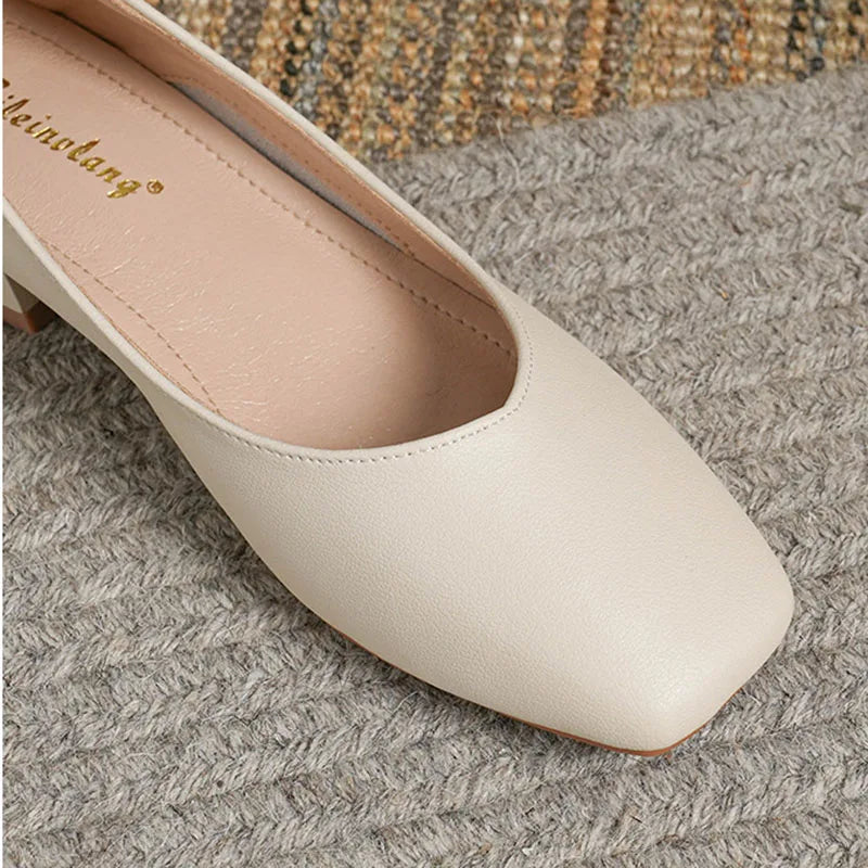 Woman Elegant Square Toe Concise Black 4CM High Heel Female Shallow Retro Mary Janes Comfortable Cute Loafers Lolita Shoes