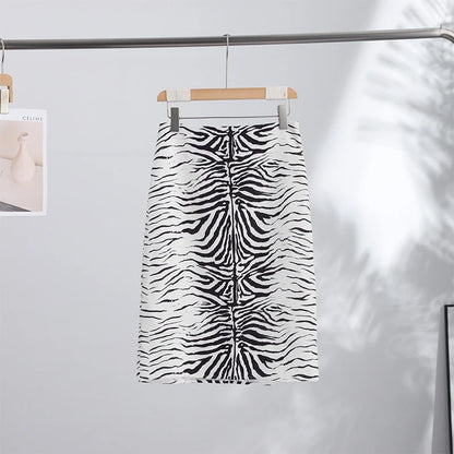Zebra Striped Printing Midi Skirts Women High Waist Straight Skirt Female 2026 Autumn New Chic Fashion Casual Street Lady Outfit