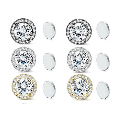 ZAKOL New 1 Pair Buling Cubic Zirconia Stainless Steel Magnetic Ear Clip Simple Fashion No Piercing Stud Earrings for Women Men