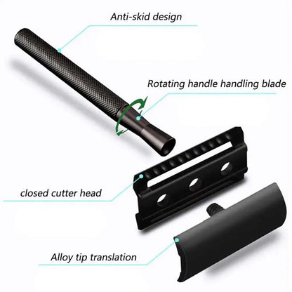 Black Safety Razor Weighted Handle Metal Razor  With 10Double Edge Safety Blade Refills Razor for Men & Women