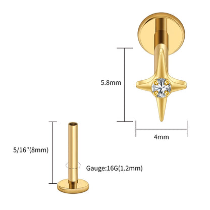 Right Grand ASTM F136 Titanium Four Point Star Flat Back Stud 16G Tiny CZ Cartilage Earring Helix Tragus Nose Piercing Jewelry