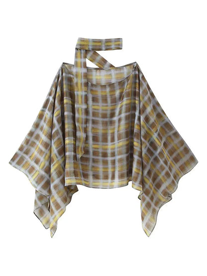 Women's Plaid Cape Top & Asymmetric Skirt Options