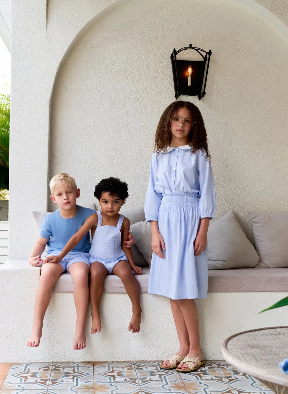 Clearance sale AS SS26 pinstripe blue & pink smocking collection shabbos brother sister family matching 100% cotton clothing