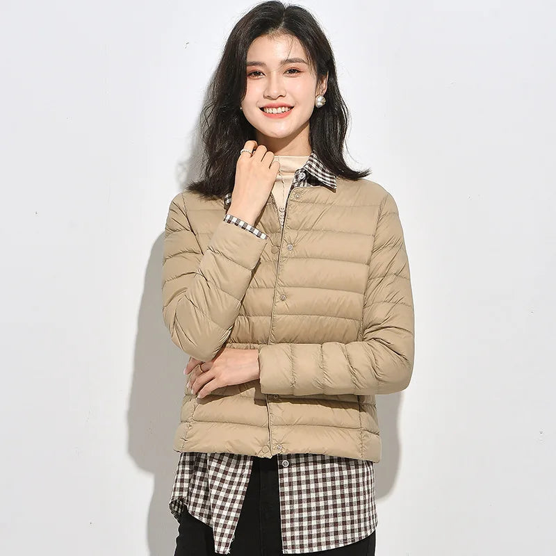 Lightweight Down Jacket Women's Autumn and Winter 2025 New Short Slim-fit V-neck Round Neck Mother's Wear All-match Warm Jacket