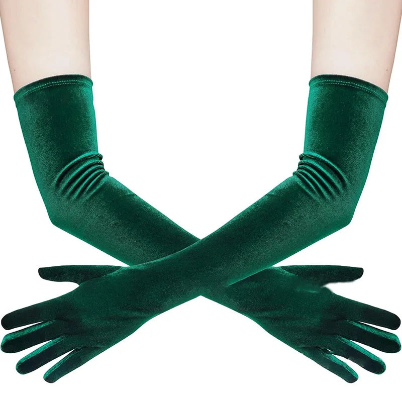 53cm Women Velvet Long Warm Evening Dress Elegant Etiquette Black Elasticity Gloves Retro Style Banquet Party Accessories