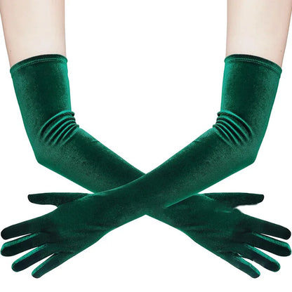 53cm Women Velvet Long Warm Evening Dress Elegant Etiquette Black Elasticity Gloves Retro Style Banquet Party Accessories