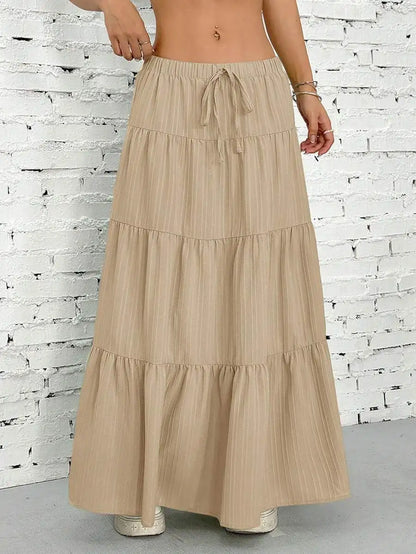 Plus Size New Spring/Summer Women's Half length Skirt with Strap Splicing, Large Swing Skirt, Loose Long Skirt