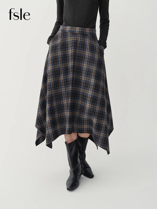 Women's Asymmetric Plaid A-Line Skirt