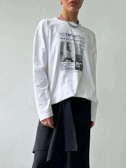 French Street Fashion Pure Cotton Long Sleeve Shirts Retro Letter Graphic Thin Sweatshirts Women Elegant Lady Tops Trendy Autumn