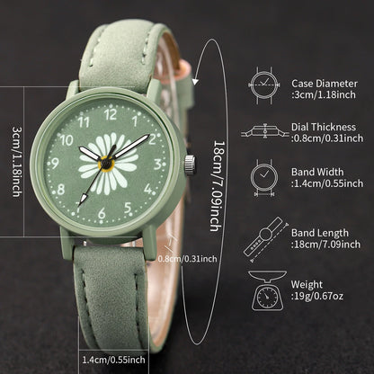 2PCS/Set Fashion Flower Dial Women's Watch Casual Leather Band Quartz Watches Bracelets Set（Without Box）