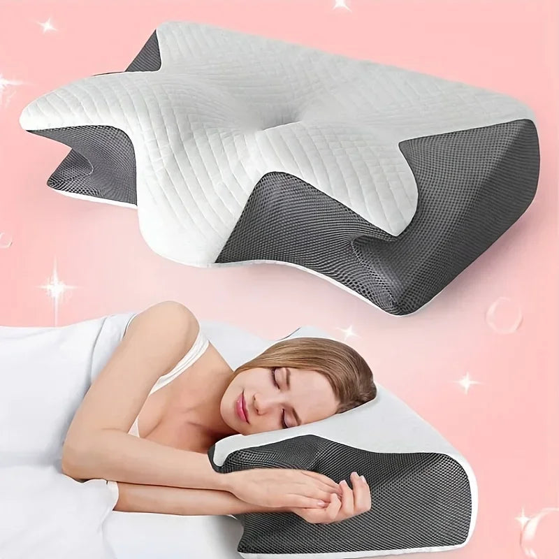 Ergonomic Contour Memory Foam Cervical Pillow Orthopedic Neck Support Pillow with Replaceable Pillowcase for Neck Pain Relief