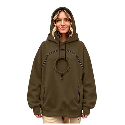 Oversized Hoodie with Pet Pouch Women's Zipper Kangaroo Pocket Sweatshirts for Small Cat & Dog Pet Lover Hoody Hooded Pullover