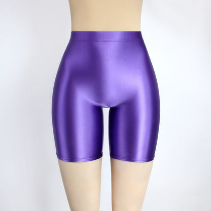 Women Cropped Pants Oily Shiny Luster Tights Form-fitting Opaque Sexy High Waist Capris Smooth Super Smoothy Skinny Leggings