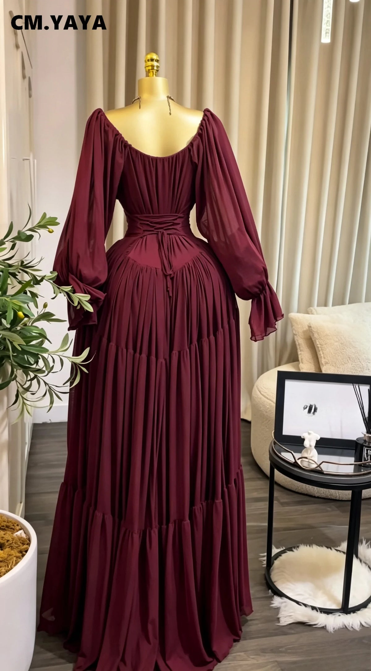 CM.YAYA 2026 Fall Winter Women Long Sleeve Halter Big Swing Long Maxi Dress Evening Birthday Trendy Sexy Vacation Party Dresses