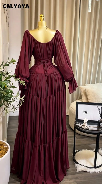 CM.YAYA 2026 Fall Winter Women Long Sleeve Halter Big Swing Long Maxi Dress Evening Birthday Trendy Sexy Vacation Party Dresses