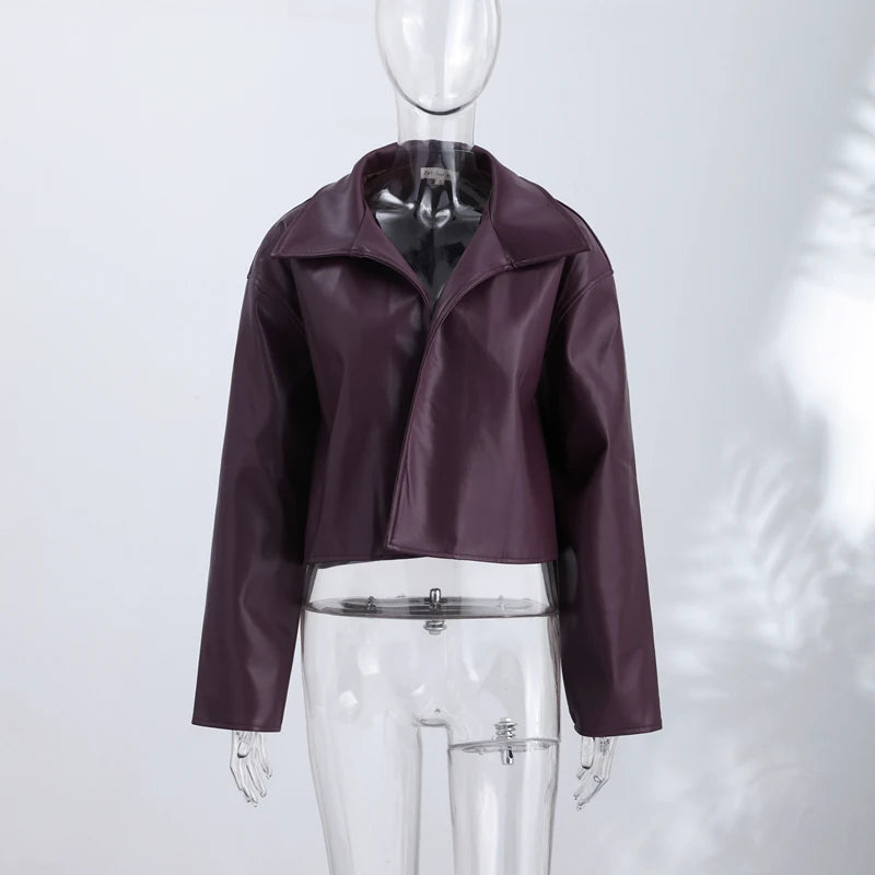 Casual Pu Leather Women's Jacket Chic Solid Long Sleeve Stand Collar Female Outwear 2026 Autumn Winter Street Short Lady Jacket