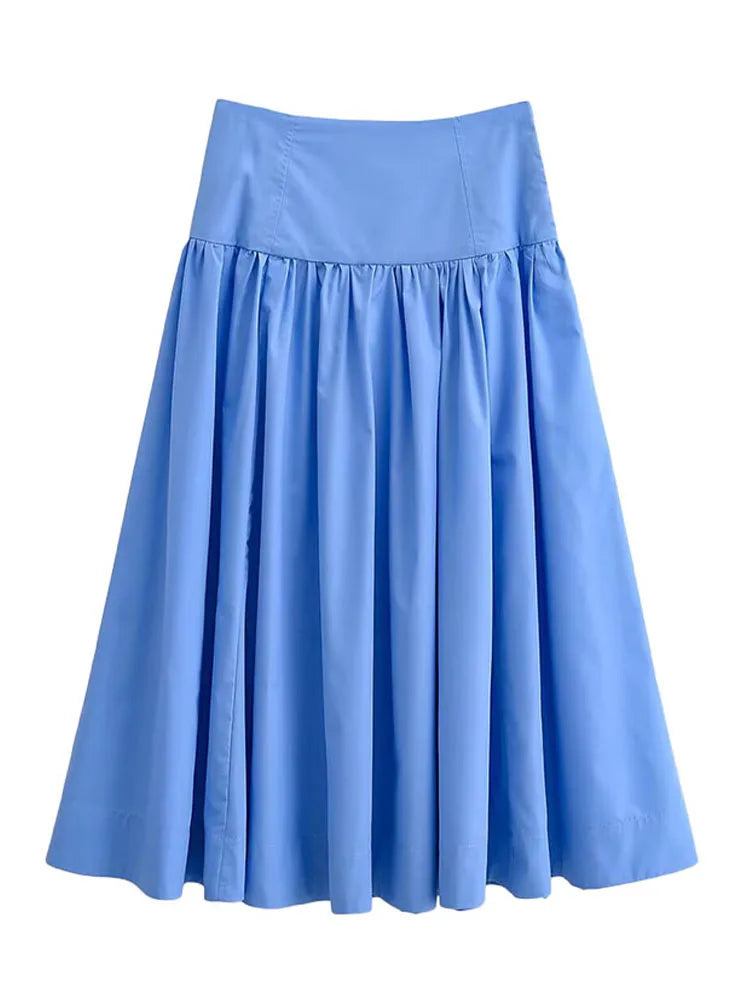 HH Women Spring Fashion Versatile Elegant Puffy Solid Long Skirt Female High Waist Zipper Casual Temperament Simple A-Line Skirt