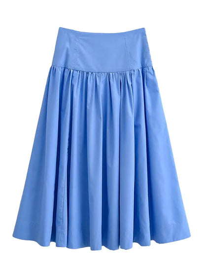 HH Women Spring Fashion Versatile Elegant Puffy Solid Long Skirt Female High Waist Zipper Casual Temperament Simple A-Line Skirt