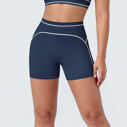 High Waist Stripe Fitness Yoga Shorts for Woman's Quick-Dry Breathable Hip-lifting Summer Gym Running Color Blocking Yoga Shorts