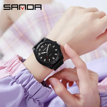 SANDA 6232 Top Brand Nurse Quartz Simple Fashionable With Night Light Waterproof Silicone Strap Student Wrist Watches For Women