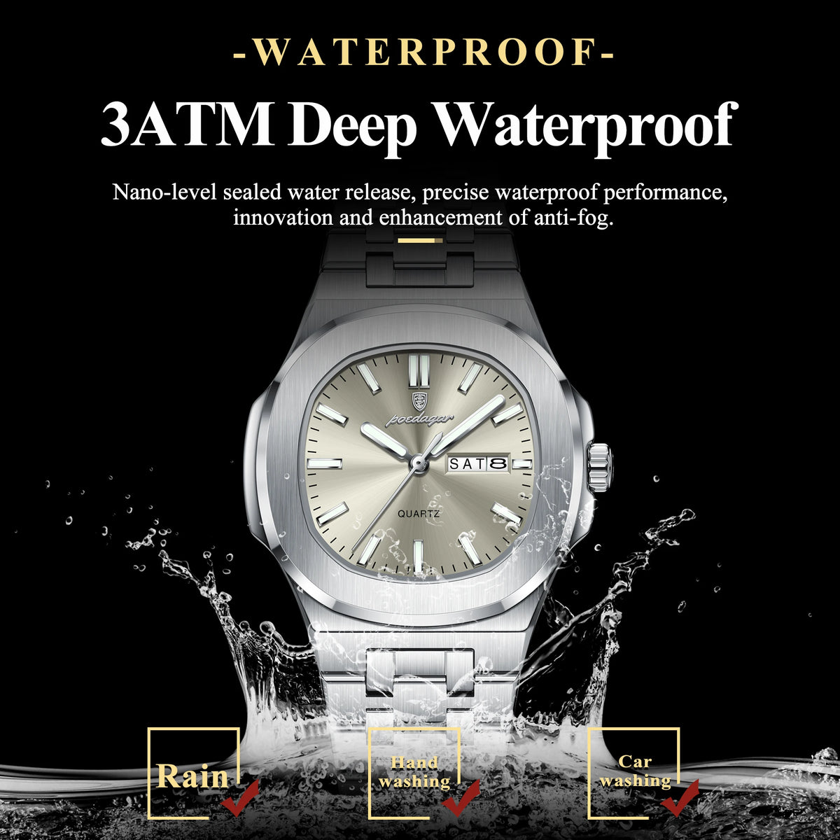 POEDAGAR Square Woman Watch Date Week Waterproof Luminous Ladies Watch Stainless Steel Quartz Fashion Women's Watches Reloj Gift