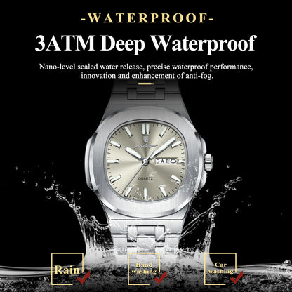 POEDAGAR Square Woman Watch Date Week Waterproof Luminous Ladies Watch Stainless Steel Quartz Fashion Women's Watches Reloj Gift