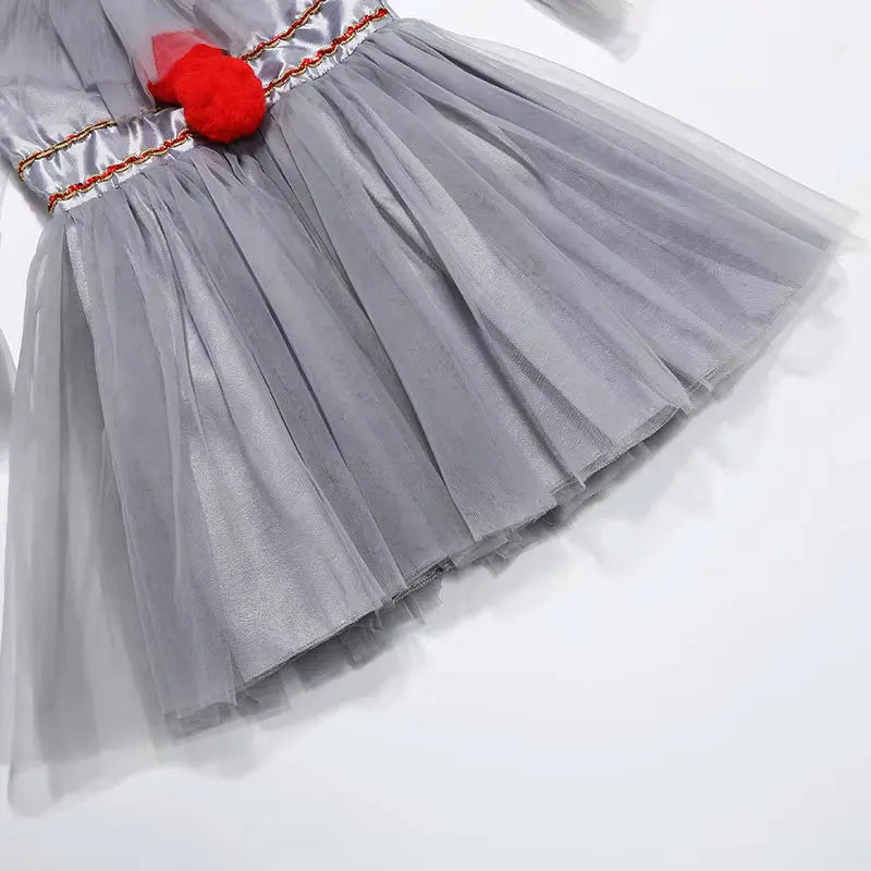 Scary Grey Joker Clown Costume for Kids Horrible Cosplay Dress Set 2026 Halloween Carnival Party Outfit Boys Girls