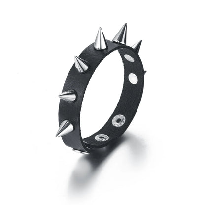 2pcs/set Spiked Bracelet Black Pu Leather Punk Rock Bracelet Bangle Metal Wristband For Men Goth Accessories