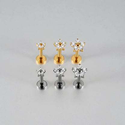 1/5PCS F136 Implant Titanium Earrings Stud,Trendy Flower Zirconia Cartilage Earrings,Tragus Conch Helix Piercing Jewelry