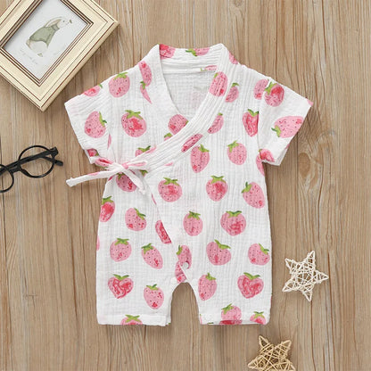 0-18M Summer Baby Girl Boys Clothing  Rompers Jumpsuit Short-sleeved Floral Print  Cute Soft Newborn Infant Baby Kimono Playwear