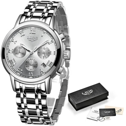 LIGE New Fashion Gold Women Watches Creative Steel Women's Bracelet Wrist Watches Ladies Waterproof Female Relogio Feminino+BOX