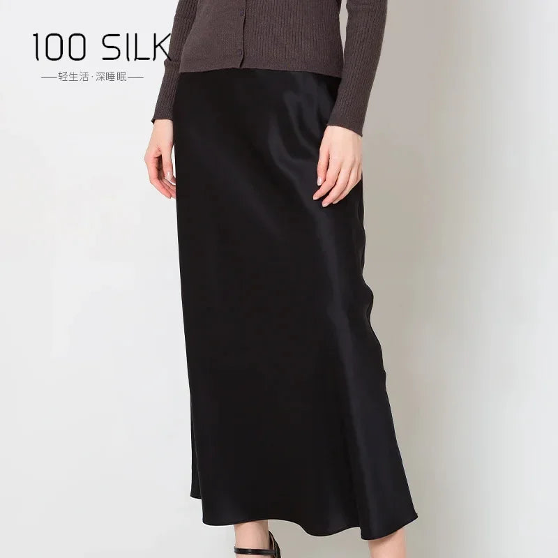 22mm Heavy Silk Skirt Spring and Summer 100% Mulberry Silk Glossy Long Hip Skirt Elastic High Waist Thin Fishtail Skirt